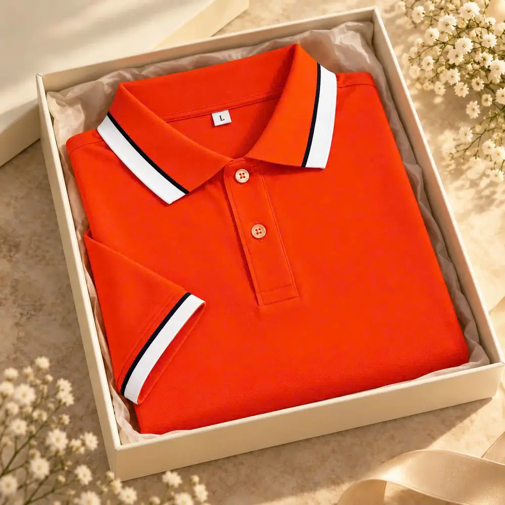 Áo polo sỉ màu cam bo cổ sọc
